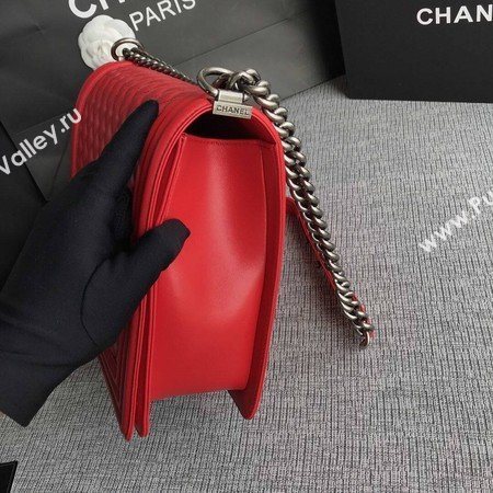 Boy Chanel Flap Shoulder Bag Red Original Sheepskin Leather A67087 Silver