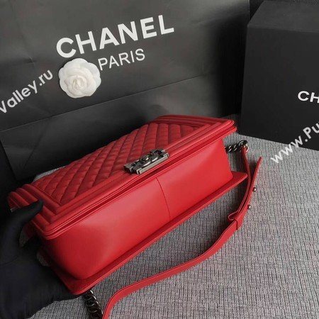 Boy Chanel Flap Shoulder Bag Red Original Sheepskin Leather A67087 Silver