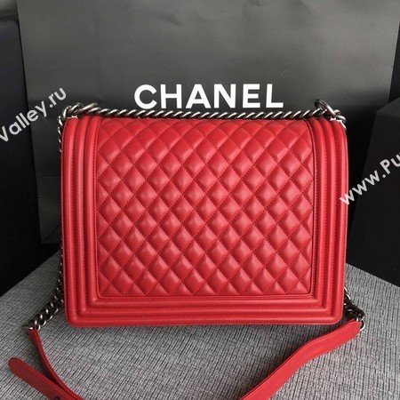 Boy Chanel Flap Shoulder Bag Red Original Sheepskin Leather A67087 Silver