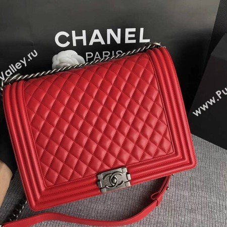 Boy Chanel Flap Shoulder Bag Red Original Sheepskin Leather A67087 Silver