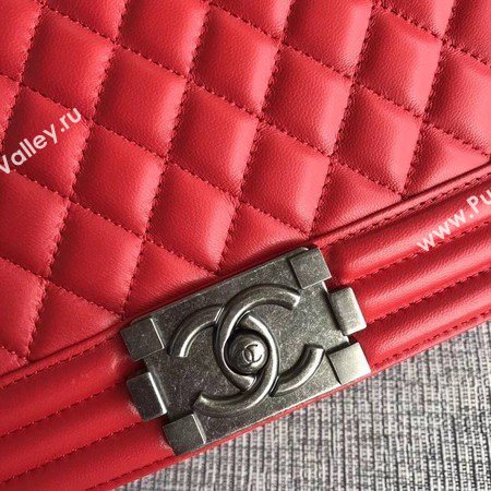 Boy Chanel Flap Shoulder Bag Red Original Sheepskin Leather A67087 Silver