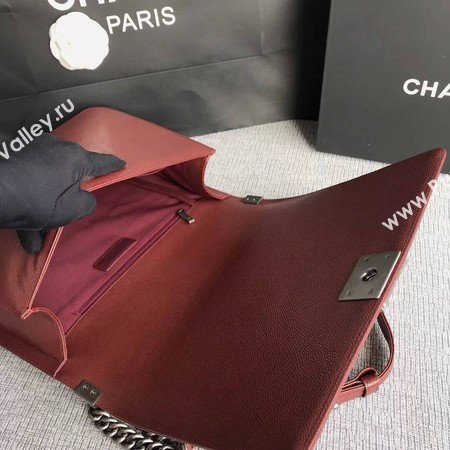 Boy Chanel Flap Shoulder Bag Wine Original Cannage Pattern A67087 Silver