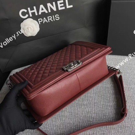 Boy Chanel Flap Shoulder Bag Wine Original Cannage Pattern A67087 Silver