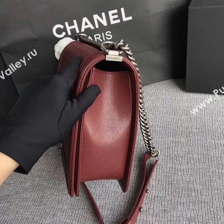 Boy Chanel Flap Shoulder Bag Wine Original Cannage Pattern A67087 Silver
