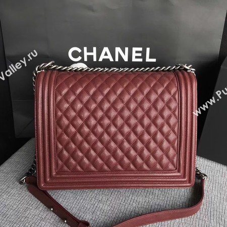 Boy Chanel Flap Shoulder Bag Wine Original Cannage Pattern A67087 Silver