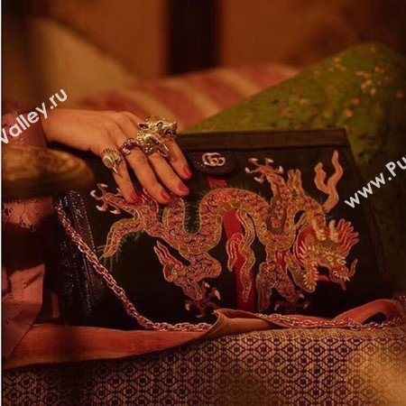 Gucci Ophidia Embroidered Medium Shoulder Bag 503876 Black