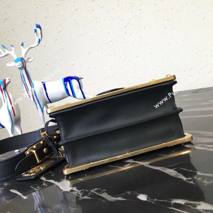 Prada Cahier Leather Shoulder Bag 1BD045 Black