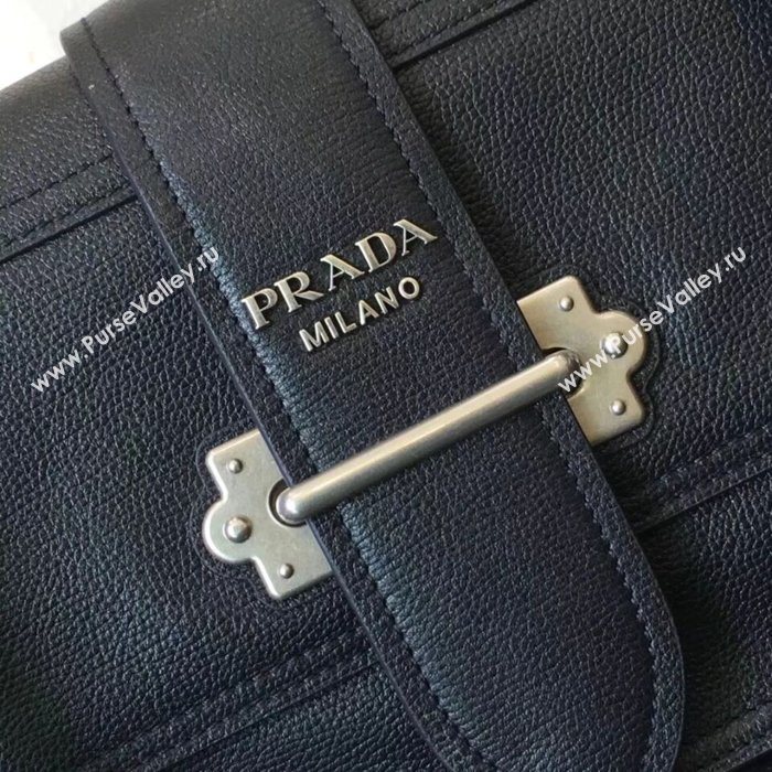 Prada Cahier Leather Shoulder Bag 1BD095 Black