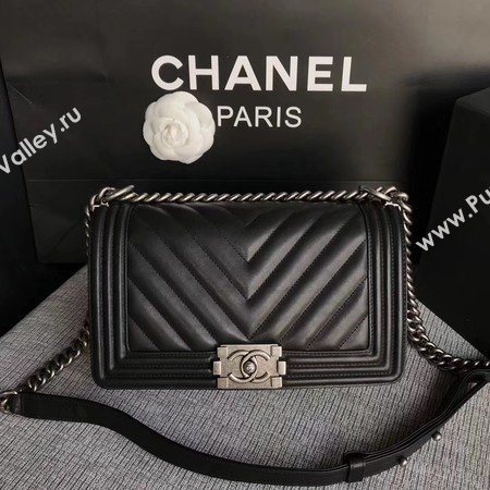 Boy Chanel Flap Bag Original Chevron Leather A67086V Black