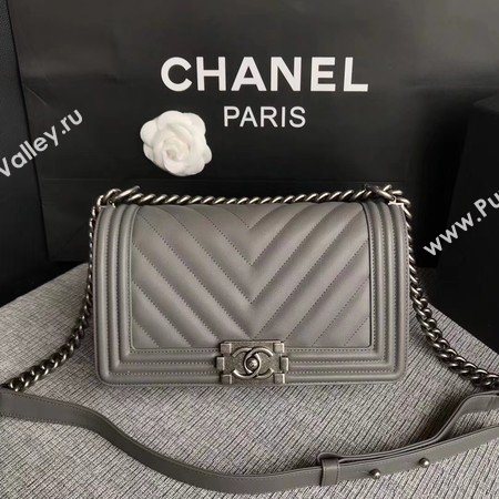 Boy Chanel Flap Bag Original Chevron Leather A67086V Grey