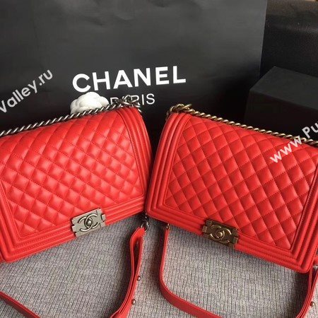 Boy Chanel Flap Bags Original Sheepskin Leather A67088 Red