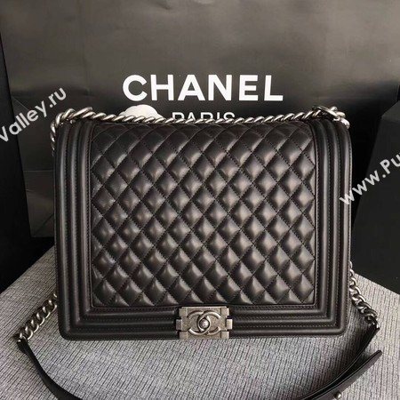 Boy Chanel Flap Shoulder Bag Black Original Sheepskin Leather A67087 Silver
