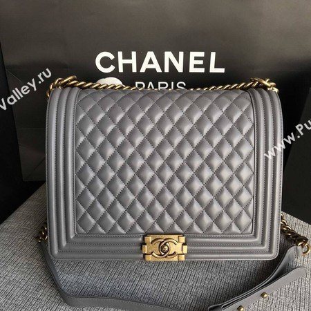Boy Chanel Flap Shoulder Bag Grey Original Sheepskin Leather A67087 Gold