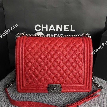 Boy Chanel Flap Shoulder Bag Red Original Cannage Pattern A67087 Silver