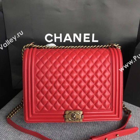 Boy Chanel Flap Shoulder Bag Red Original Sheepskin Leather A67087 Gold