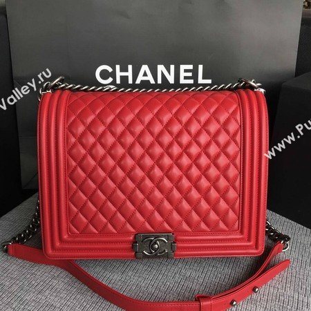 Boy Chanel Flap Shoulder Bag Red Original Sheepskin Leather A67087 Silver