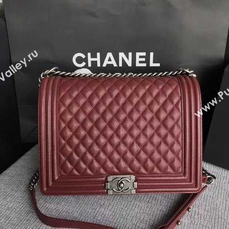 Boy Chanel Flap Shoulder Bag Wine Original Cannage Pattern A67087 Silver