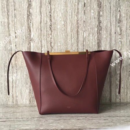 Celine Cabas Clasp Bag Smooth calfskin C90056 Wine