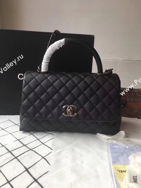 Chanel Classic Black Top Handle Bag Black Original Leather A92292 Silver