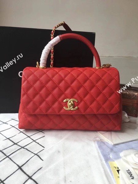 Chanel Classic Red Top Handle Bag Red Original Leather A92292 Gold