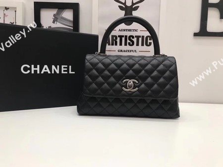 Chanel Classic Top Handle Bag Black Original Leather A92991 Silver
