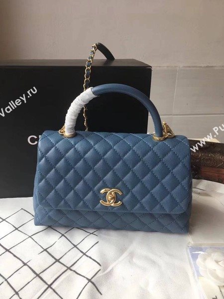 Chanel Classic Top Handle Bag Blue Original Leather A92292 Gold