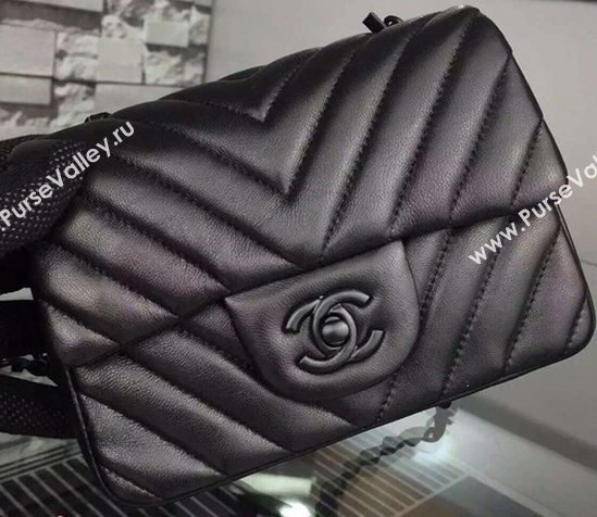 Chanel Classic mini Flap Bag Black Chevron Sheepskin Leather A68748 Black