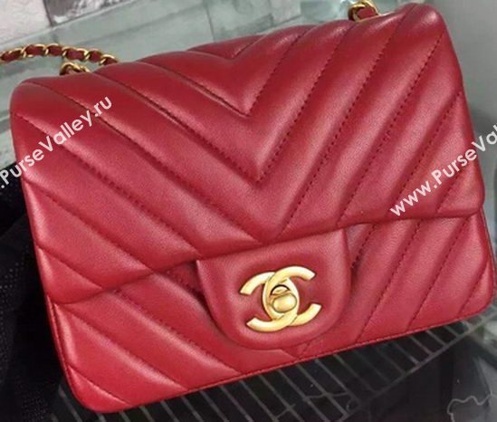 Chanel Classic mini Flap Bag Chevron Sheepskin Leather A68748 Burgundy