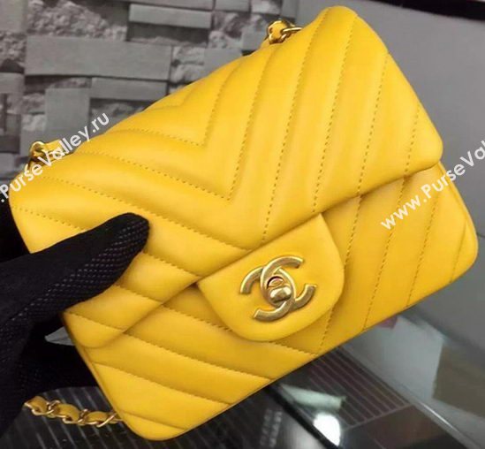 Chanel Classic mini Flap Bag Chevron Sheepskin Leather A68748 Yellow