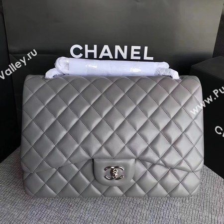 Chanel Maxi Quilted Classic Flap Bag Grey Sheepskin Leather A58601 Silver