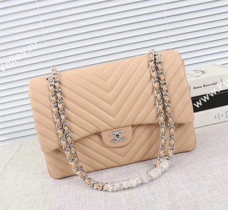 Chanel Maxi Classic Flap Bag Apricot Chevron Sheepskin Leather A58601 Silver