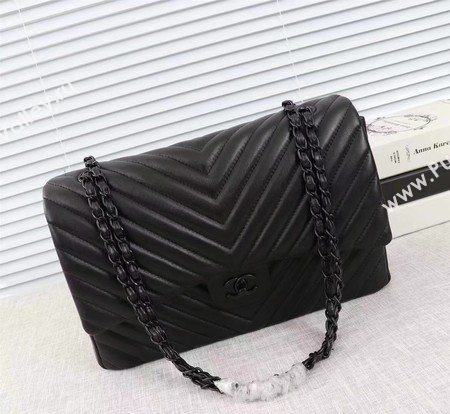 Chanel Maxi Classic Flap Bag Chevron Sheepskin Leather A58601 Black