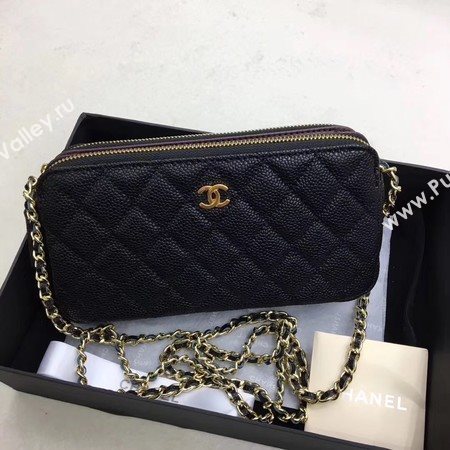 Chanel Shoulder Bag Black Cannage Pattern Leather CHA6845 Gold