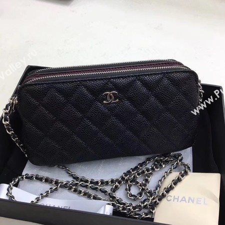 Chanel Shoulder Bag Black Cannage Pattern Leather CHA6845 Silver