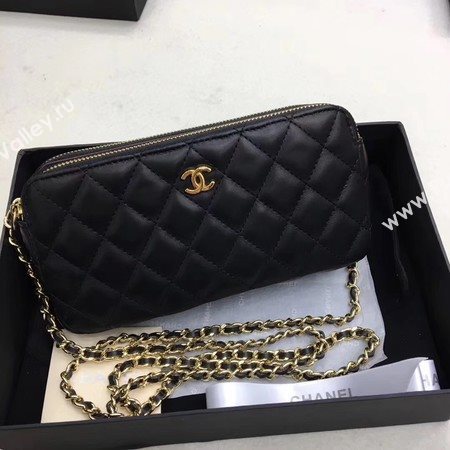 Chanel Shoulder Bag Black Sheepskin Leather CHA6845 Gold
