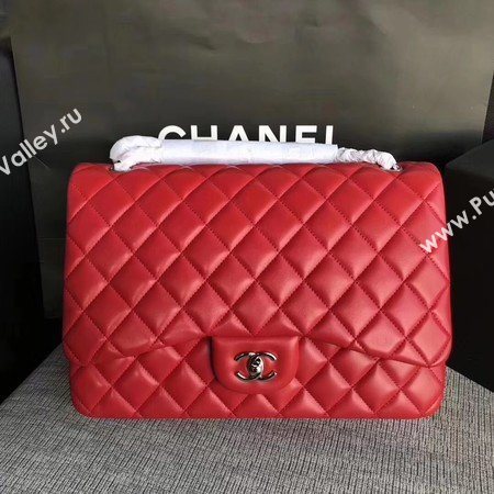 Chanel Maxi Quilted Classic Flap Bag Red Sheepskin Leather A58601 Silver