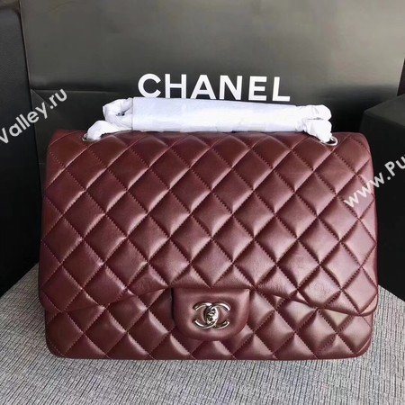 Chanel Maxi Quilted Classic Flap Bag Wine Sheepskin Leather A58601 Silver