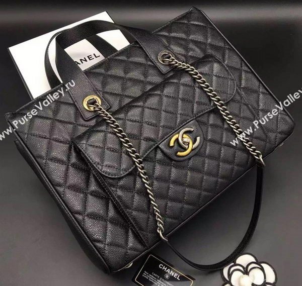 Chanel Tote Shopper Bag Sheepskin Leather A6689 Black