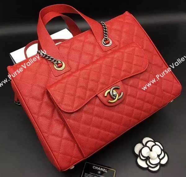 Chanel Tote Shopper Bag Sheepskin Leather A6689 Red