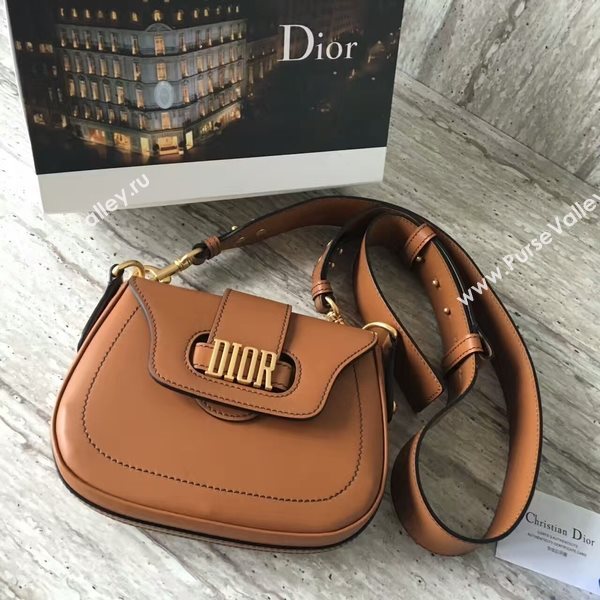 Christin Dior Calfskin Leather Shoulder Bag A0651 Brown