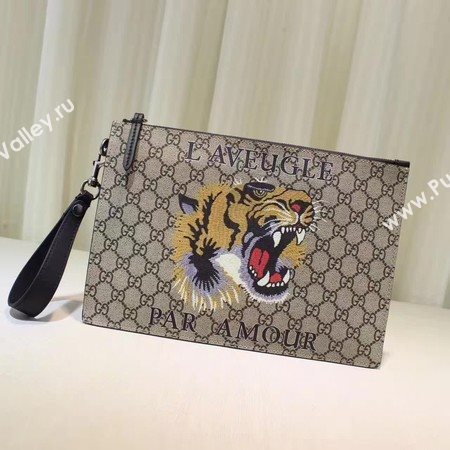 Gucci Angry Cat Print GG Supreme Pouch 473904 Tiger