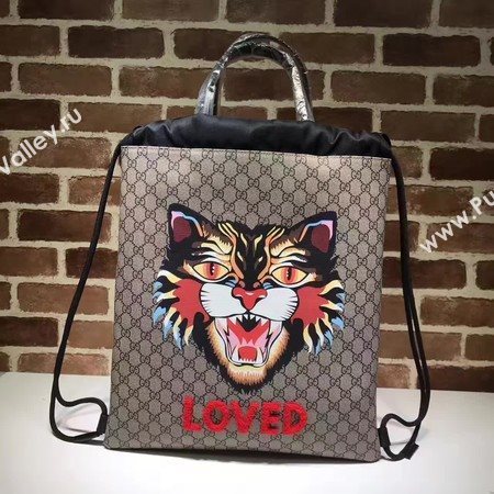 Gucci Angry Cat Print Soft GG Supreme Drawstring Backpack 473872 Angry Cat