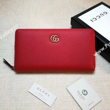 Gucci Leather Zip Around Wallet 456117 Red