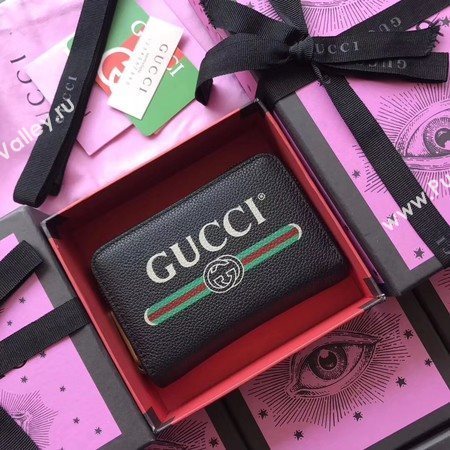 Gucci Print Leather Card Case 496319 Black