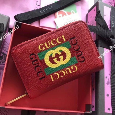 Gucci Print Leather Card Case 496319 Red