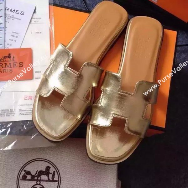 Hermes Slipper Calfskin Leather HO0476 Gold