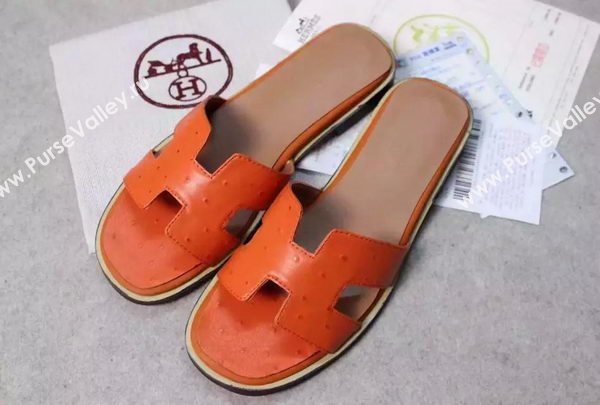 Hermes Slipper Ostrich Leather HO0486 Orange