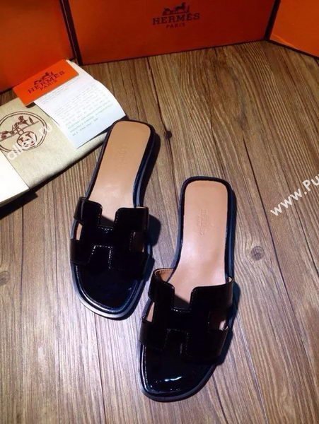 Hermes Slipper Patent Leather HO0403 Black