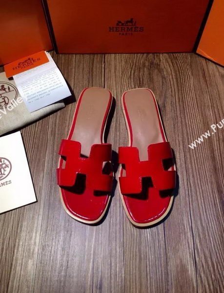 Hermes Slipper Patent Leather HO0403 Red