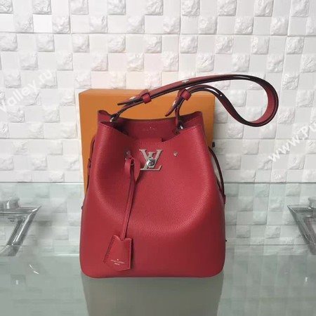 Louis Vuitton Soft Calfskin LOCKME BUCKET M54677 Red